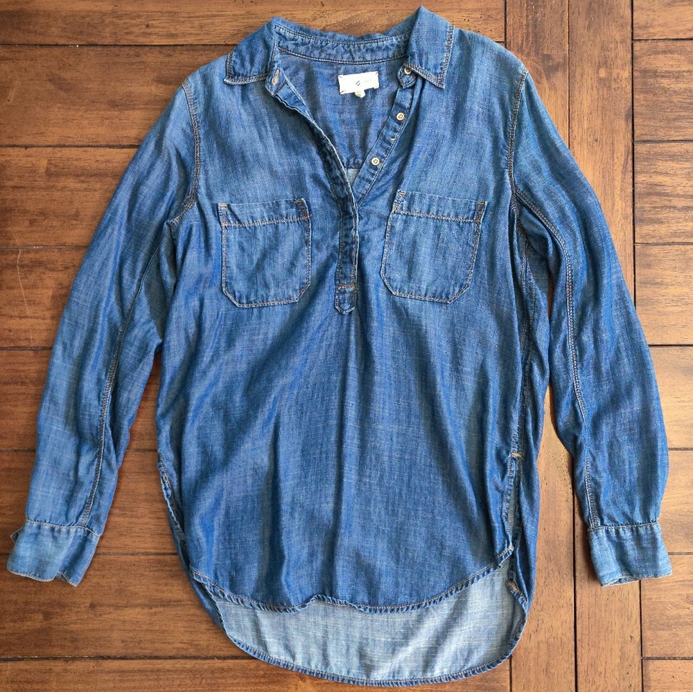 Lou & Grey Denim Tunic Tencel Hi Lo Button XS